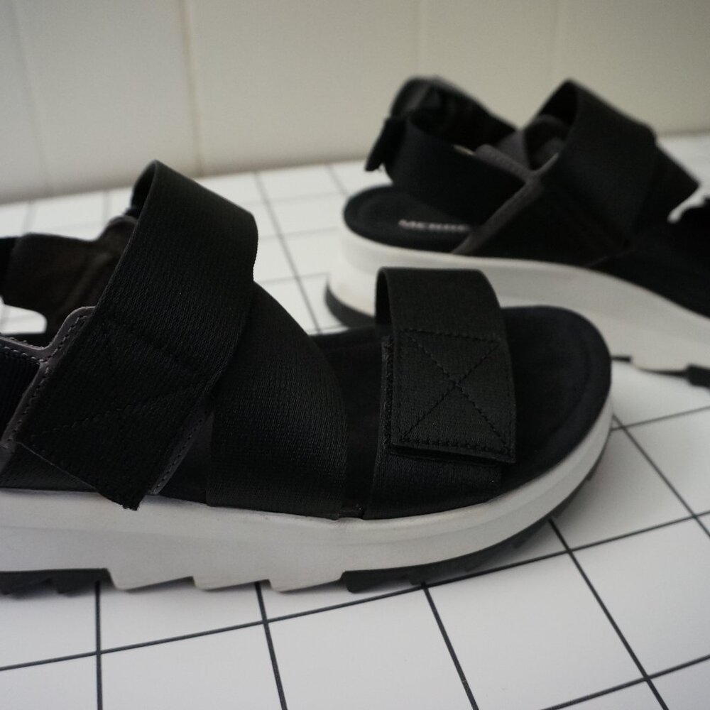 Merrell Roam Wedge Platform Sandals - Black & White Strappy Sandal